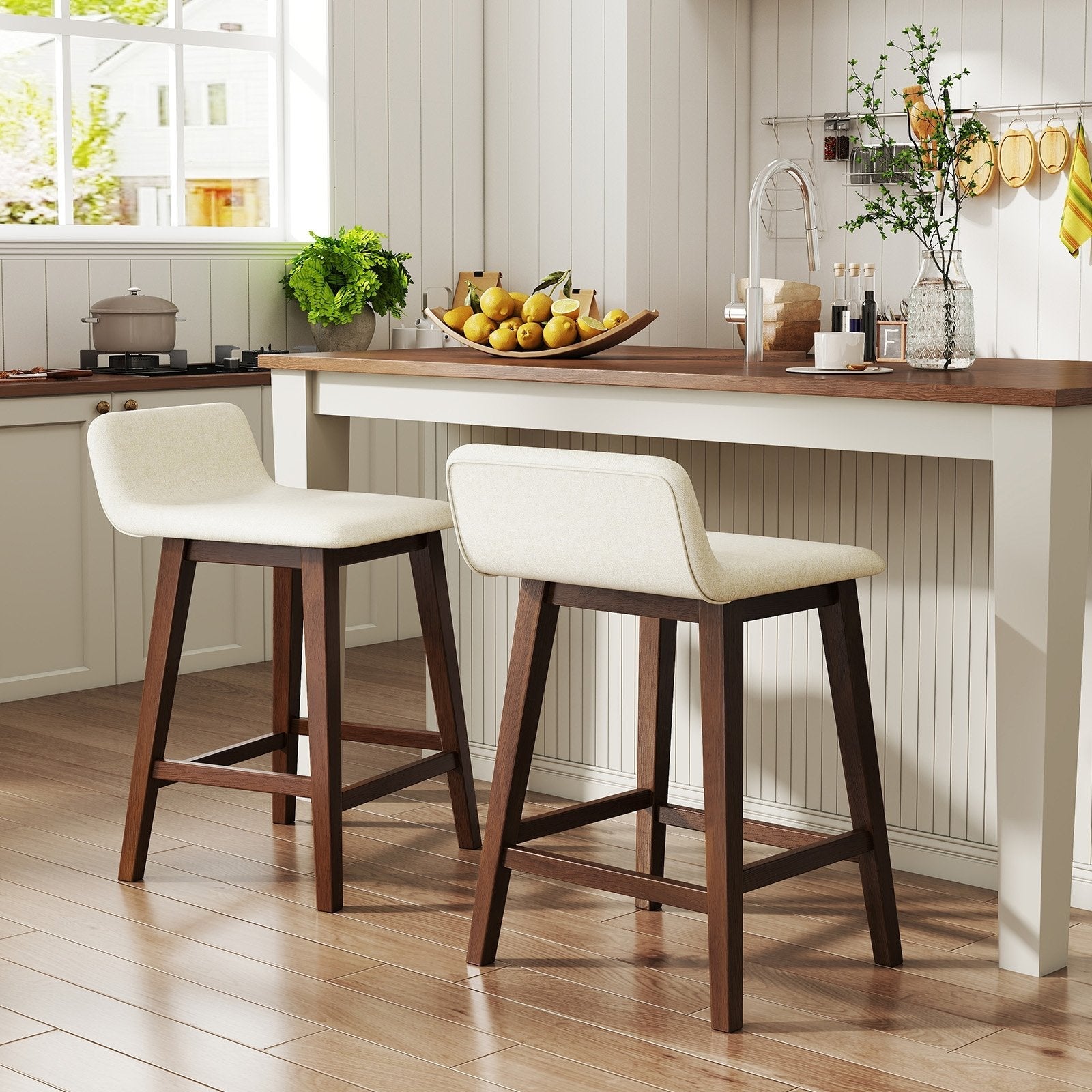 24 Inch Counter Height Bar Stools Set of 2 with Low Back-Brown