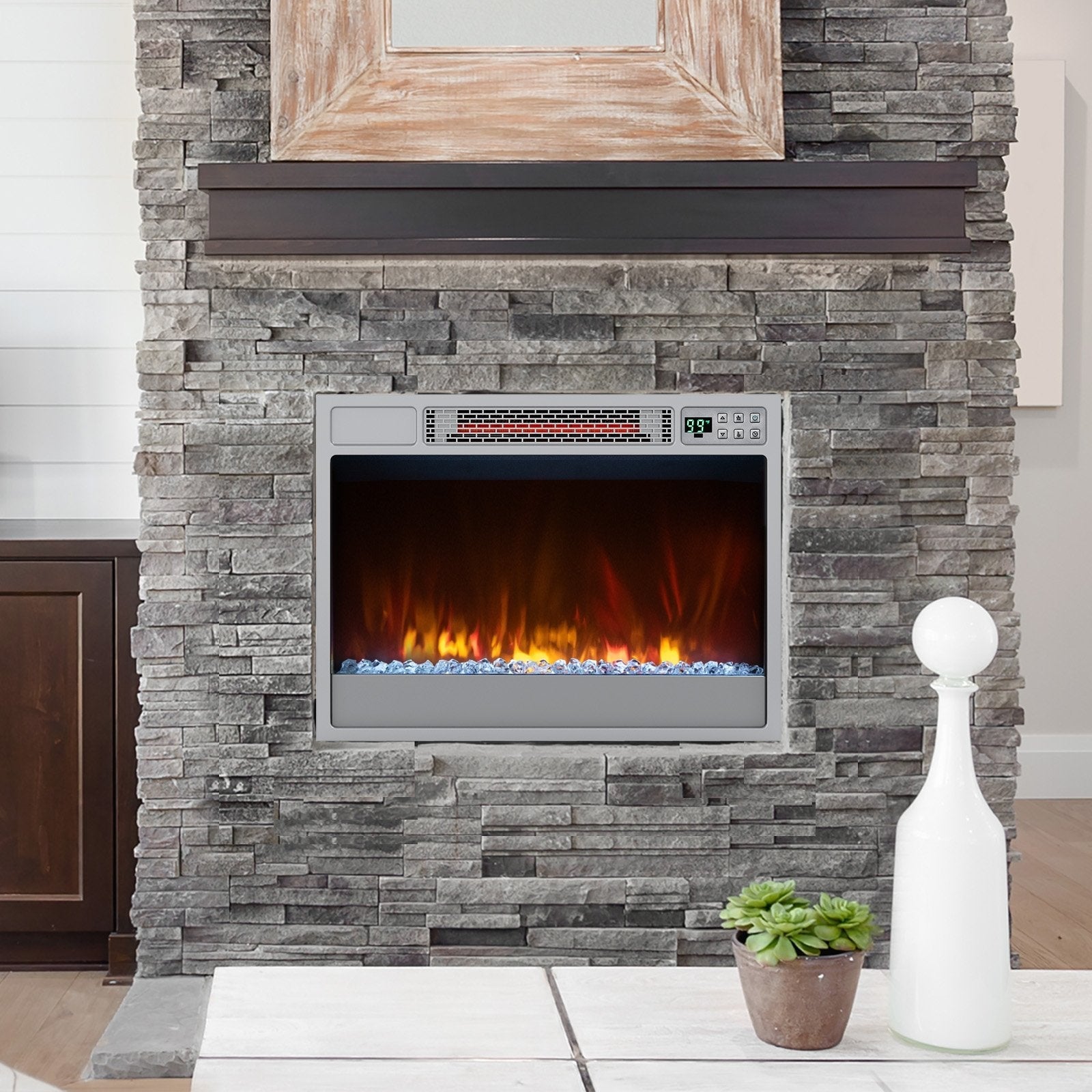 23 Inch 1500W Recessed Electric Fireplace Insert with Remote Control-Black