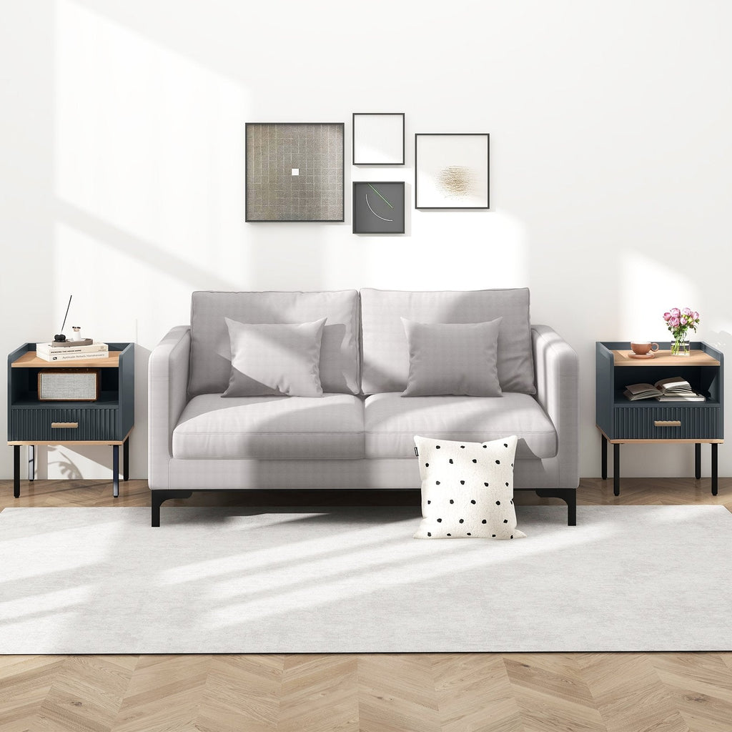 Nightstand Bedside End Table with Drawer and Open Shelf for Living Room Bedroom-Gray