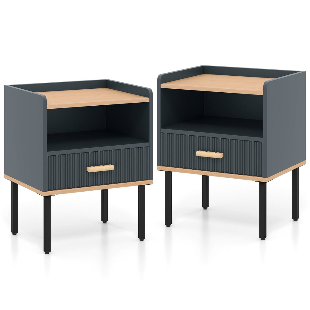 Nightstand Bedside End Table with Drawer and Open Shelf for Living Room Bedroom-Gray