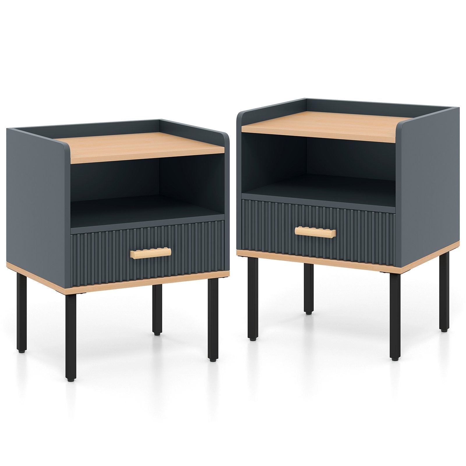 Nightstand Bedside End Table with Drawer and Open Shelf for Living Room Bedroom-Gray