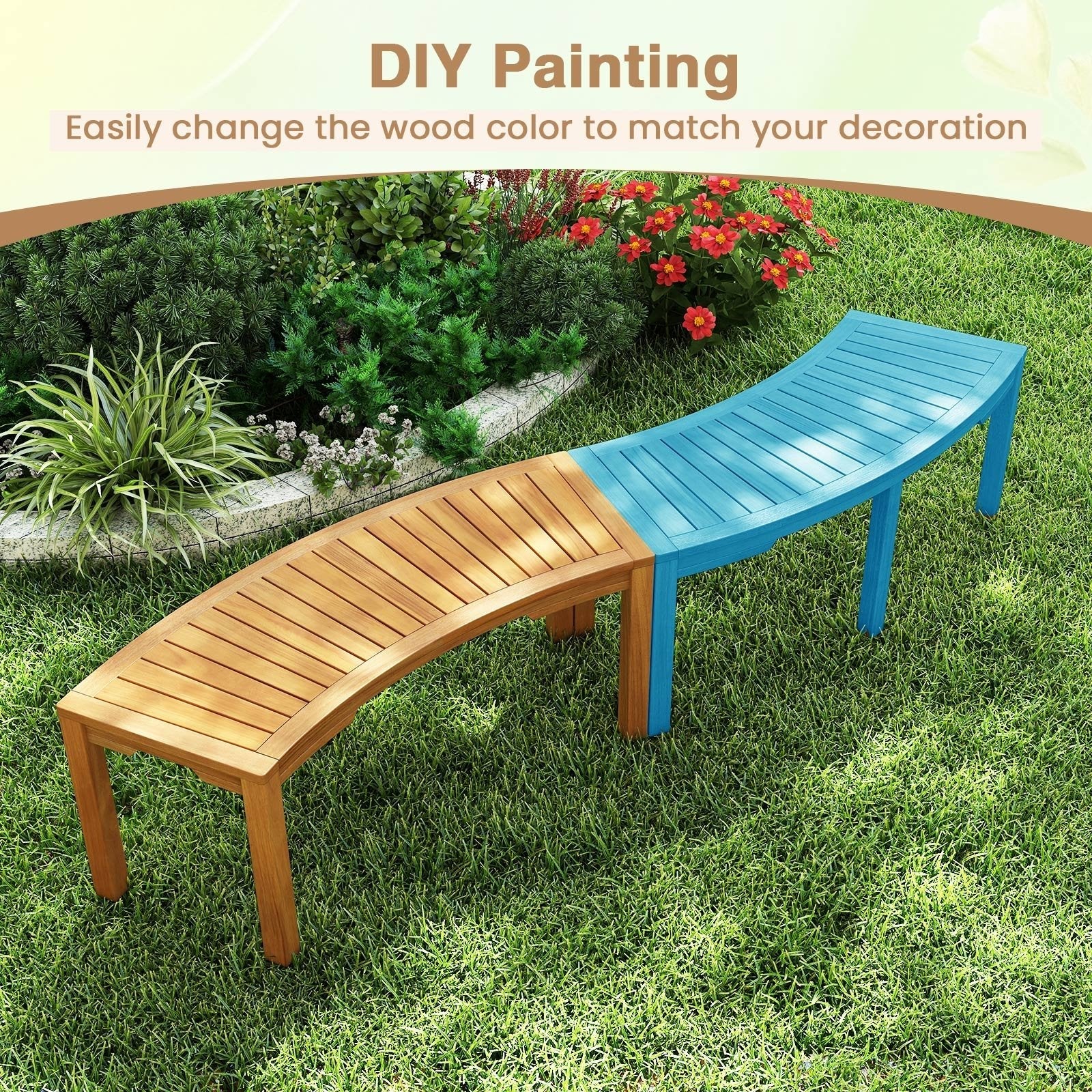 Set of 2 Outdoor Bench Acacia Wood Curved Garden Bench 2-Person