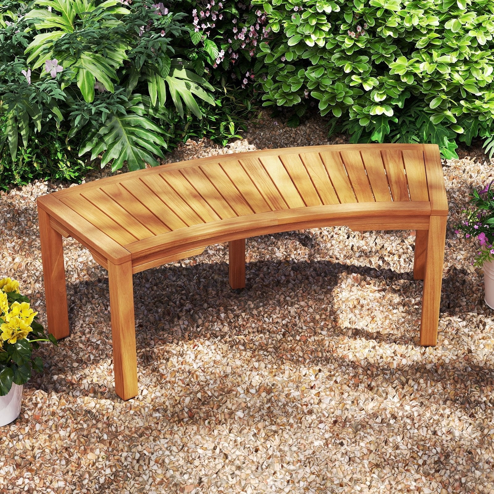 Set of 2 Outdoor Bench Acacia Wood Curved Garden Bench 2-Person