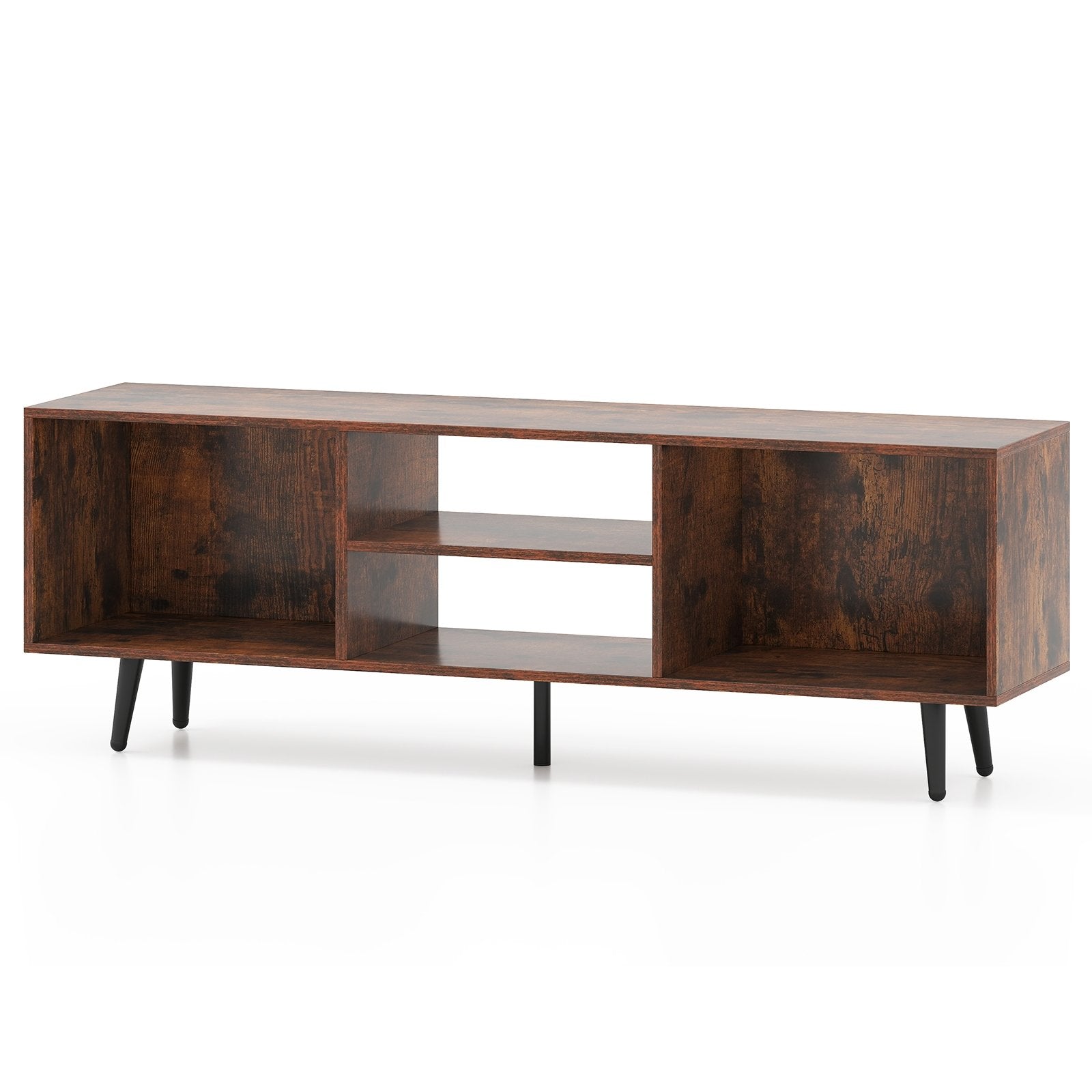 47.5 Inches TV Stand for 55-Inch TV with Compartments and Metal Legs-Rustic Brown