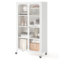 58 Inches Bookcase with Adjustable Shelves and Lockable Wheels-White