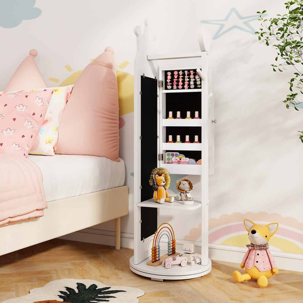 Free-Standing Full Length Mirror Kids Jewelry Armoire Cabinet-Pink