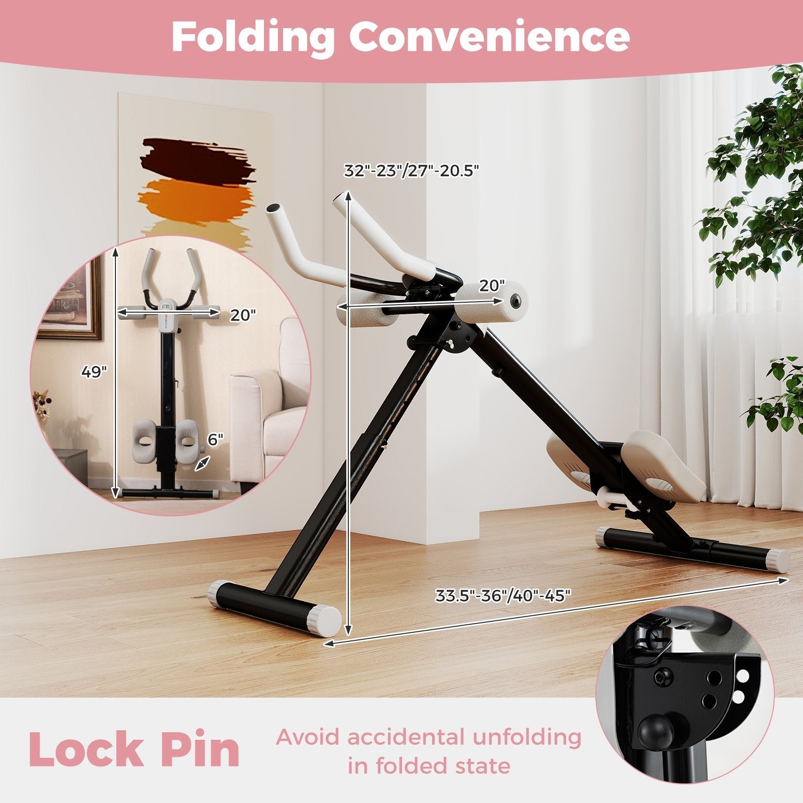 Adjustable Abdominal Trainer Ab Workout Machine Foldable Ab Cruncher-Black