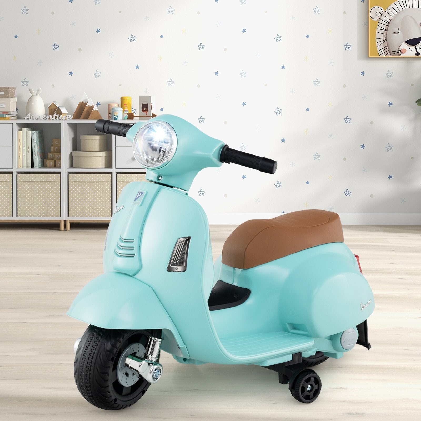 Kids Ride on Motorcycle Licensed Vespa with LED Headlight and Horn Sound-Green