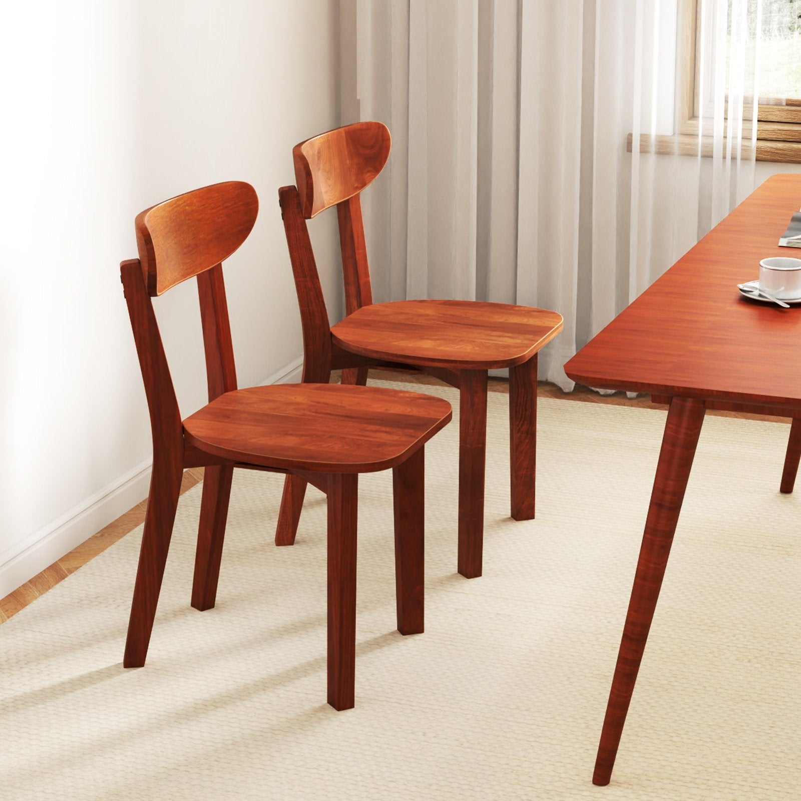 Solid Wood Dining Chair Set of 2 with Curved Backrest and Rubber Wood Frame-Espresso