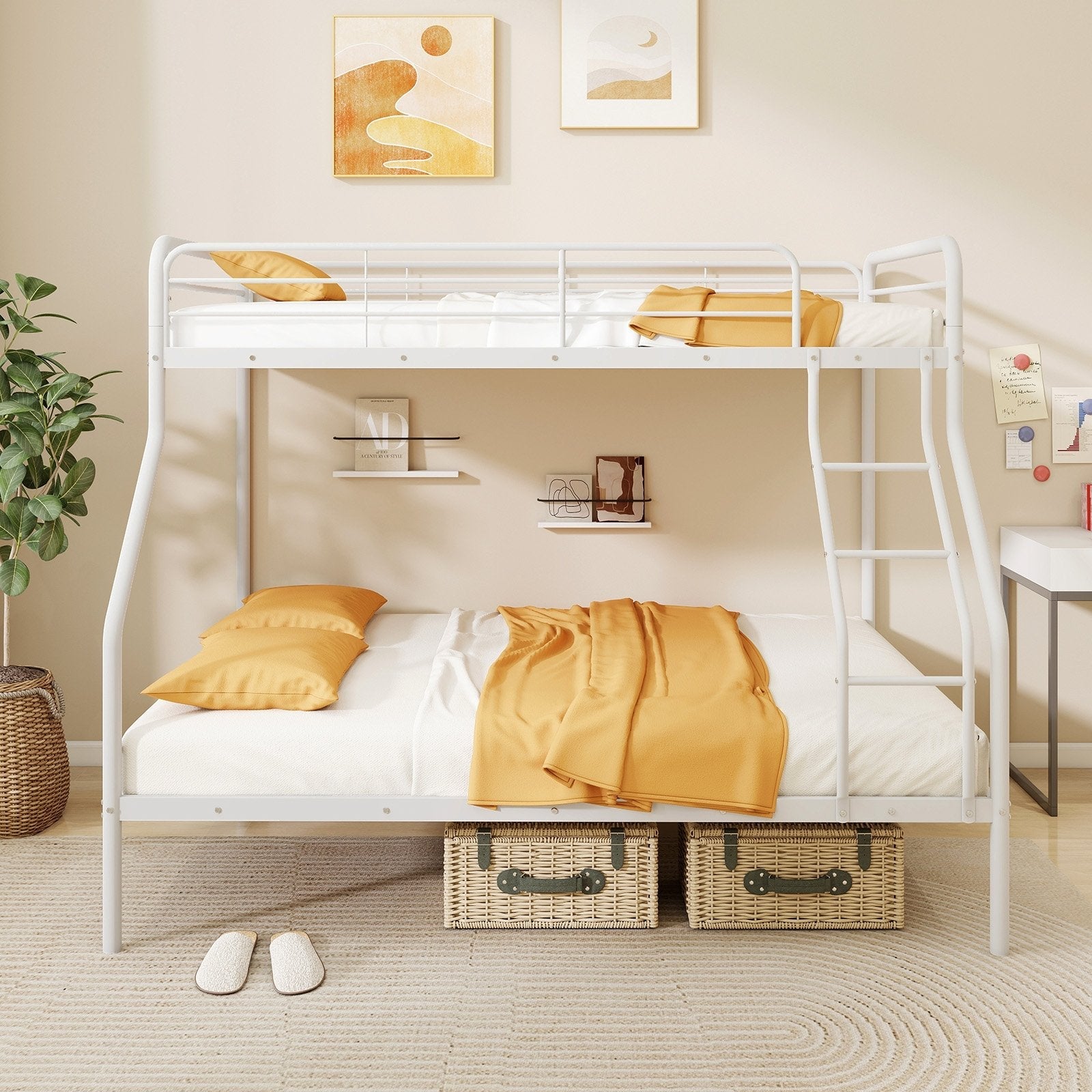 Twin Over Full Bunk Bed with Ladder and Full-length Guardrails-Black