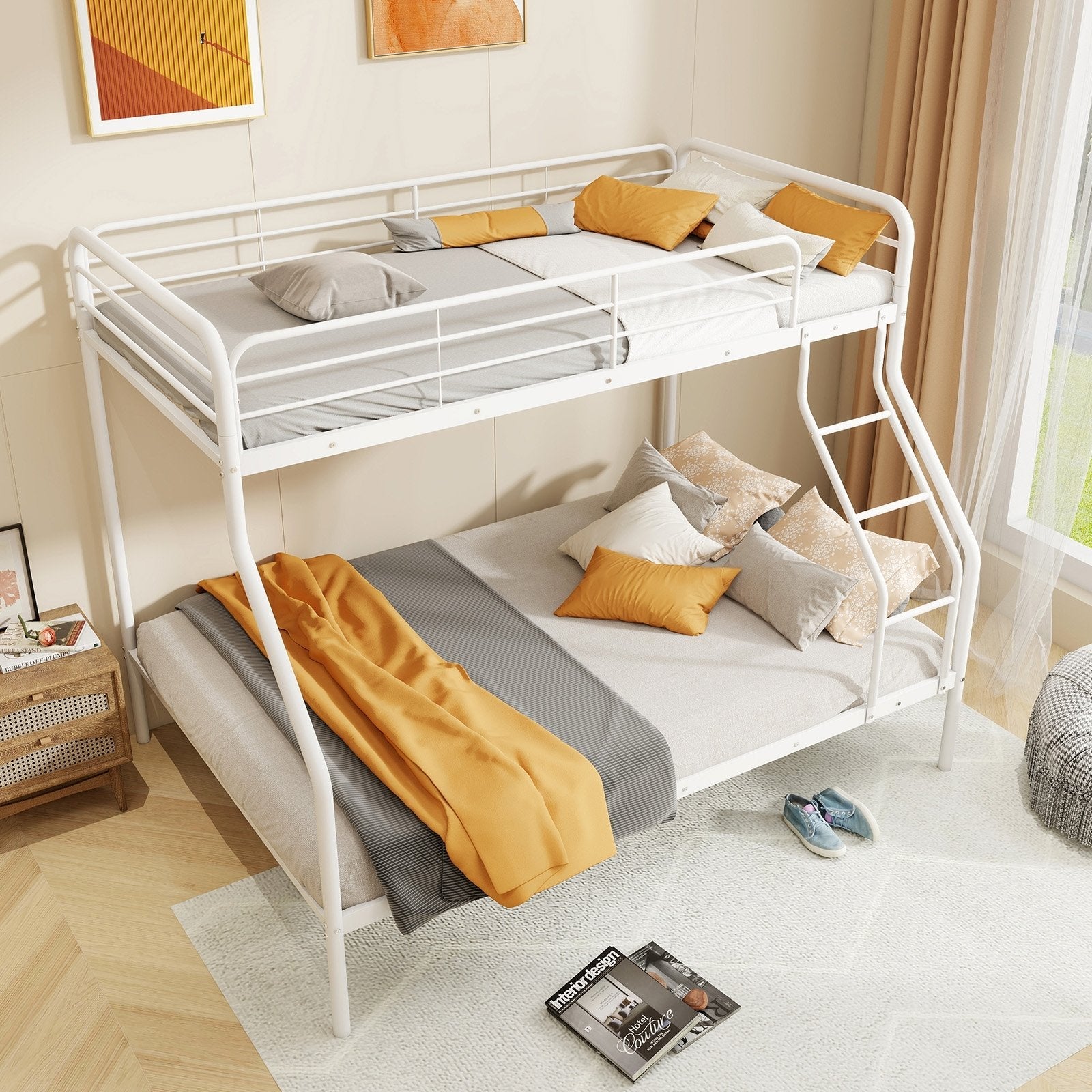 Twin Over Full Bunk Bed with Ladder and Full-length Guardrails-Black