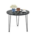 Round Coffee Table with Thickened Tabletop and Metal Tripod Legs-Black