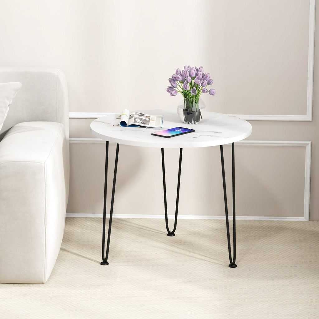 Round Coffee Table with Thickened Tabletop and Metal Tripod Legs-Black