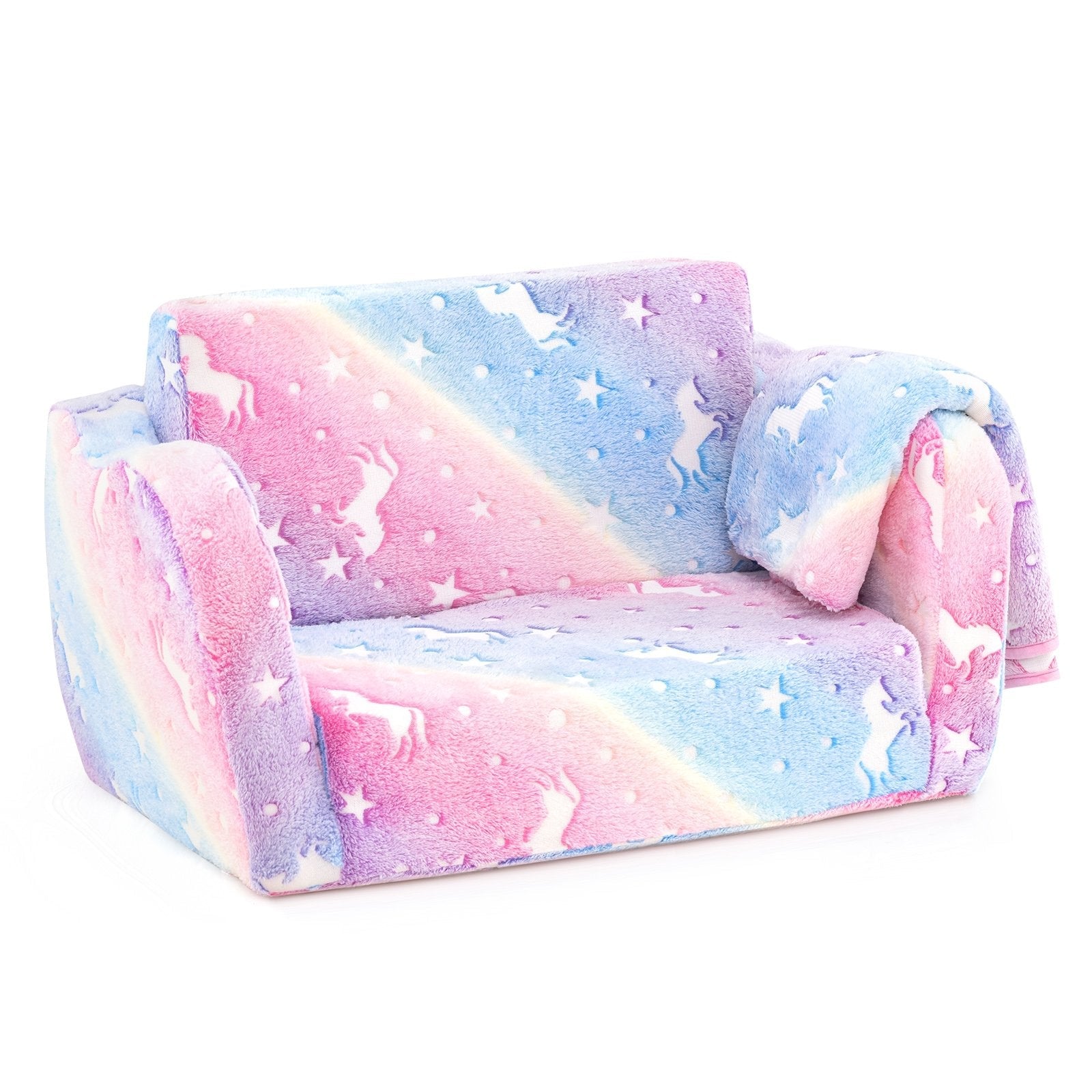2-in-1 Folding Kids Couch with Blanket Glow in the Dark-Gray