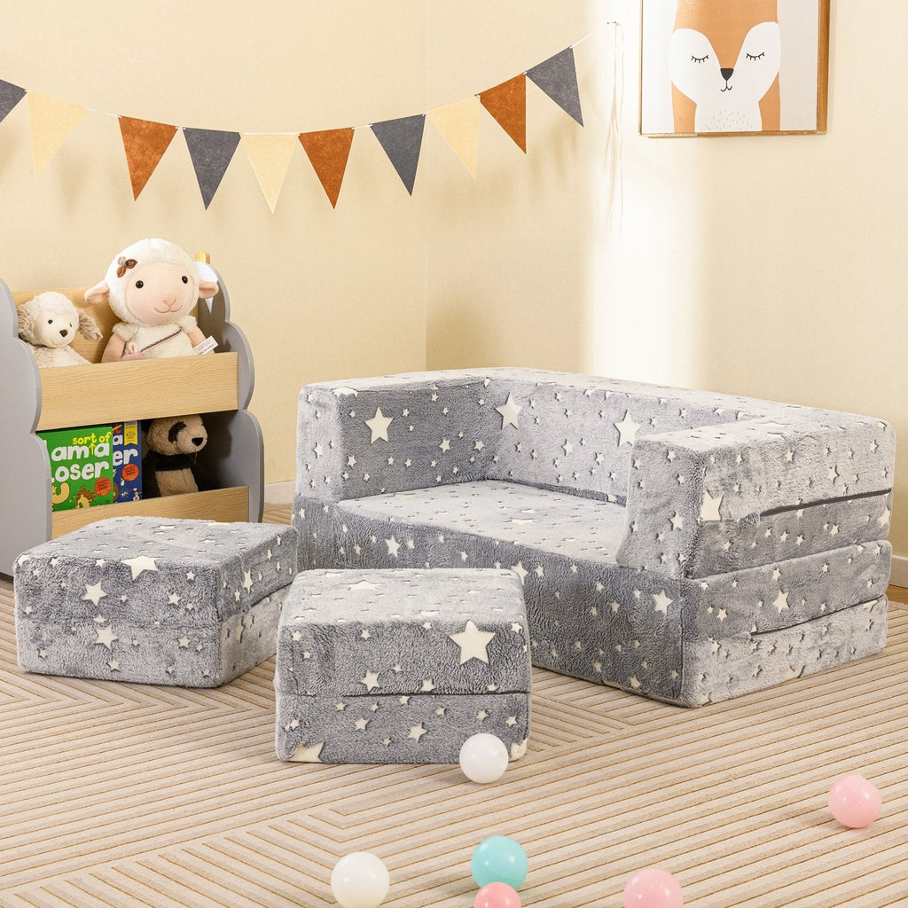 2 Seater Kids Play Couch with Removable and Machine Washable Flannel Cover-Color
