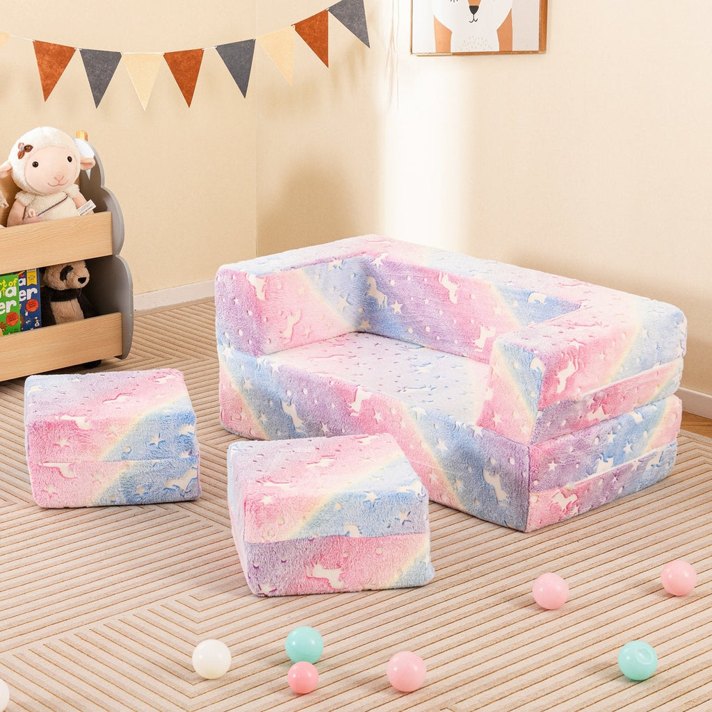 2 Seater Kids Play Couch with Removable and Machine Washable Flannel Cover-Color