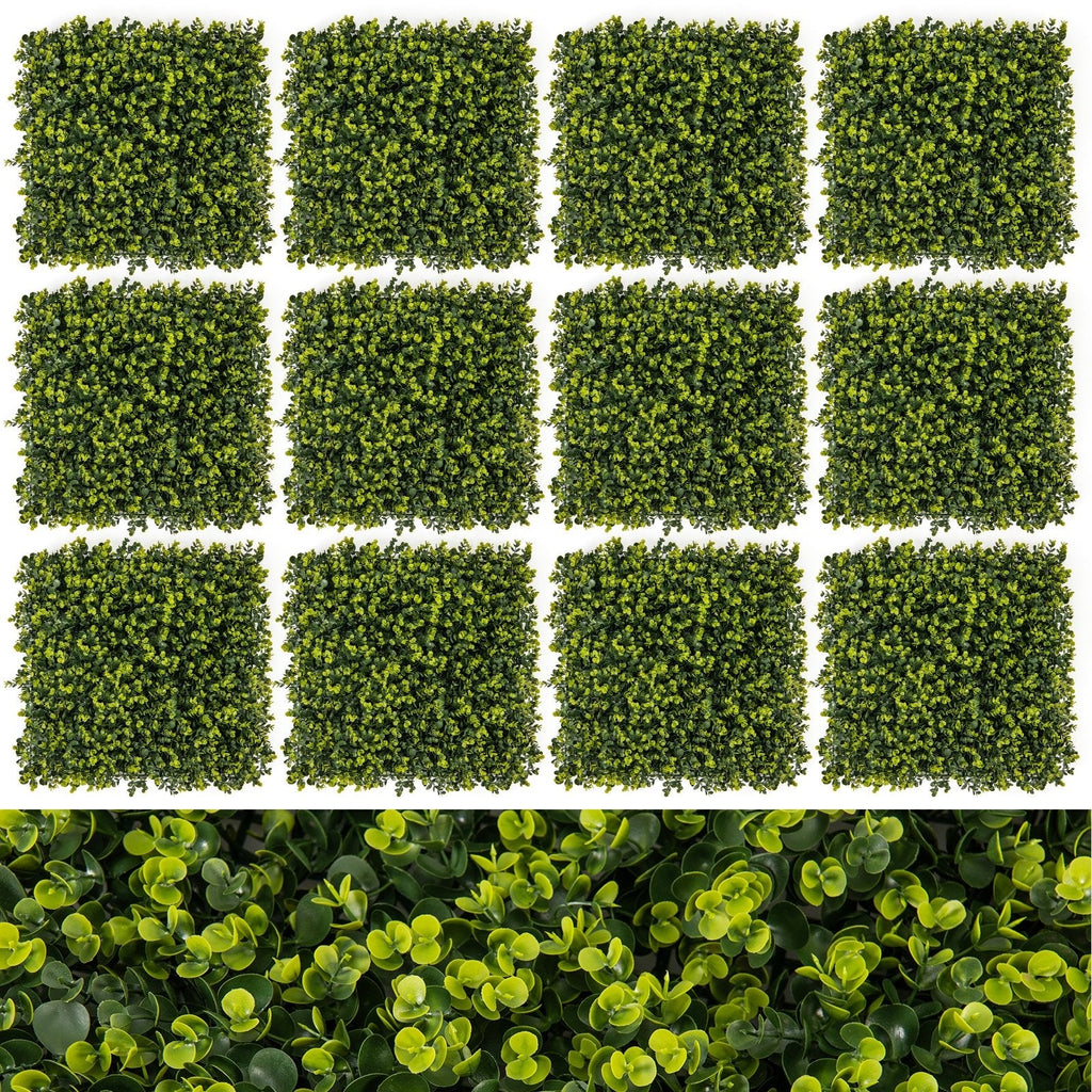 12 Pieces 20 Inch x 20 Inch Artificial Hedge Eucalyptus Panels