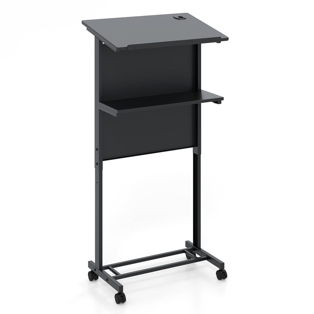 3-Position Height Adjustable Lectern Table with Tilted Tabletop-Black