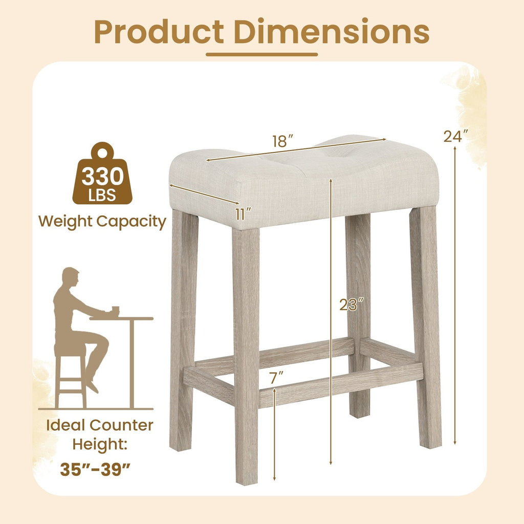 Set of 4 Upholstered Counter Height Bar Stool with Curved Saddle-Seat-Gray
