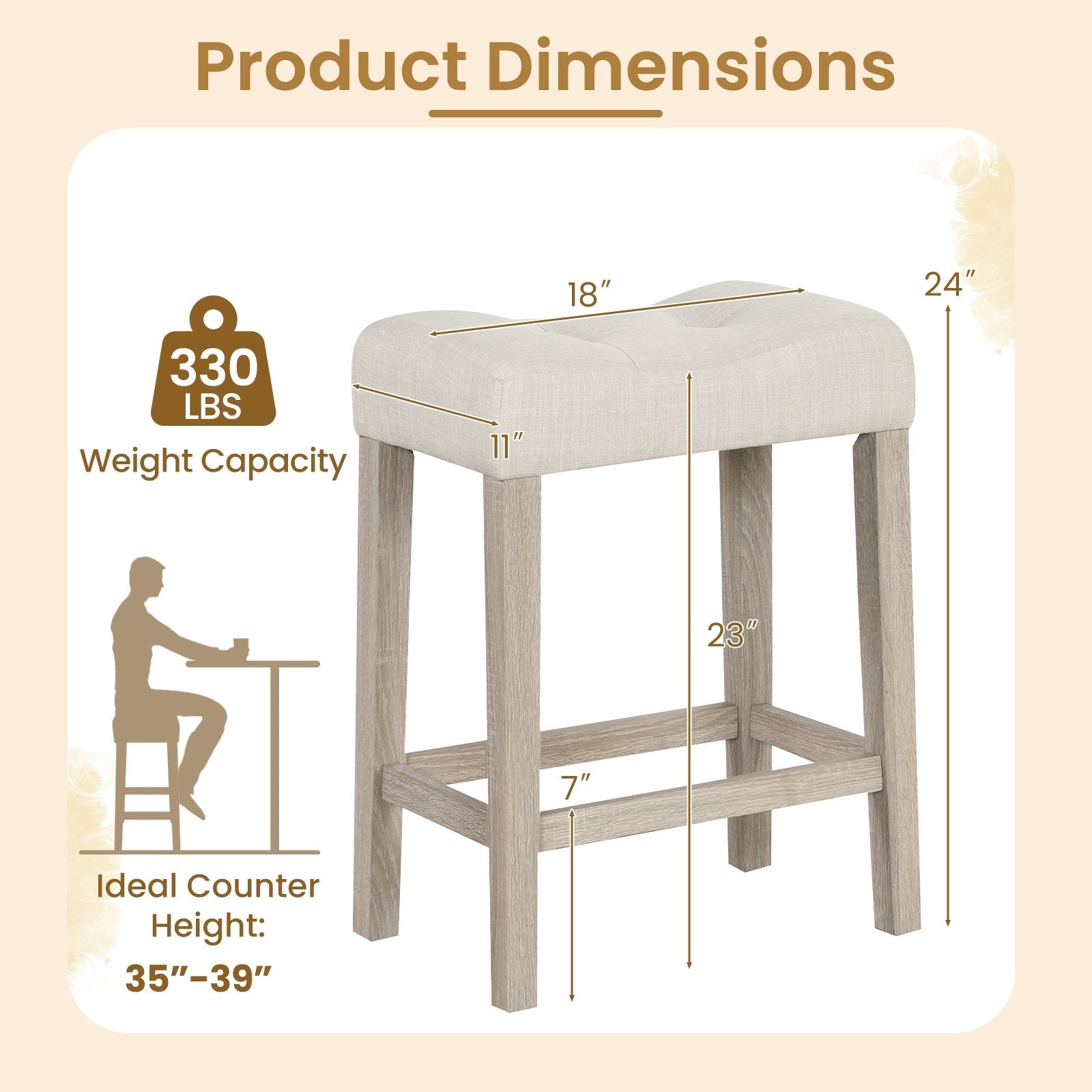 Set of 4 Upholstered Counter Height Bar Stool with Curved Saddle-Seat-Gray