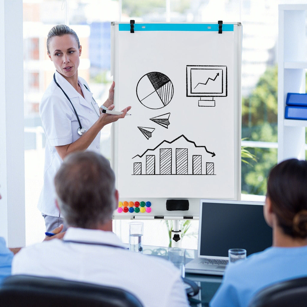 Height-Adjustable Mobile Whiteboard with Round Stand Paper Clips-Black