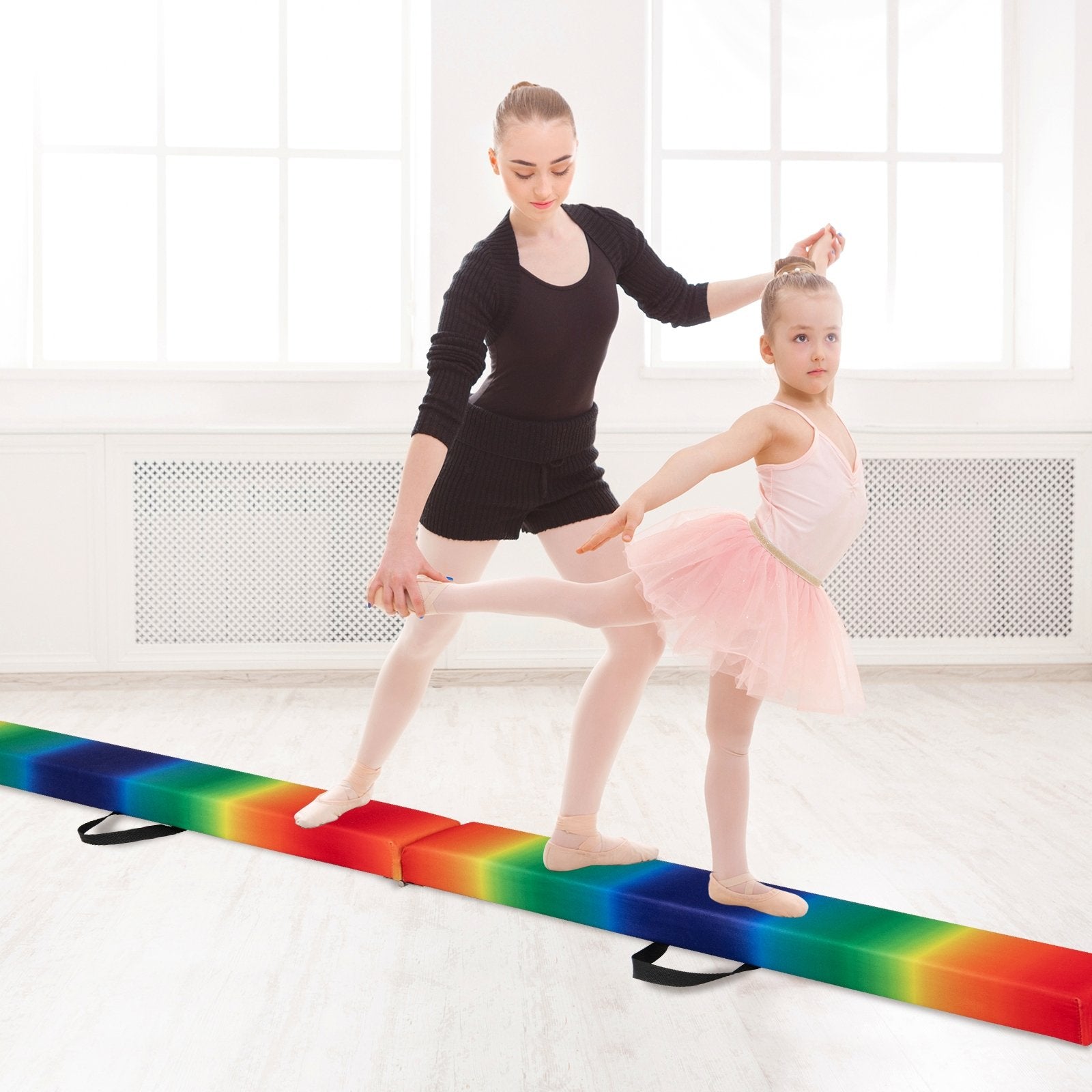 Folding Balance Beam with Solid Wood Base and Anti-slip Bottom-Beige