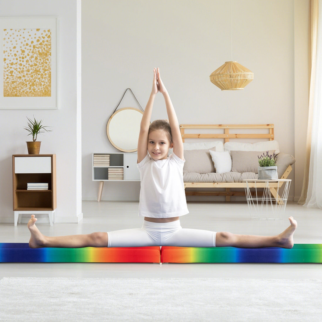 Folding Balance Beam with Solid Wood Base and Anti-slip Bottom-Beige