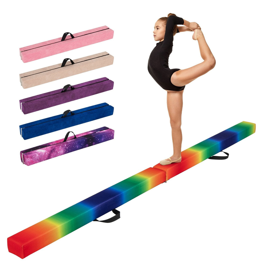 Folding Balance Beam with Solid Wood Base and Anti-slip Bottom-Beige