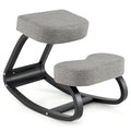 Wooden Ergonomic Rocking Kneeling Chair with Padded Cushion-Grey