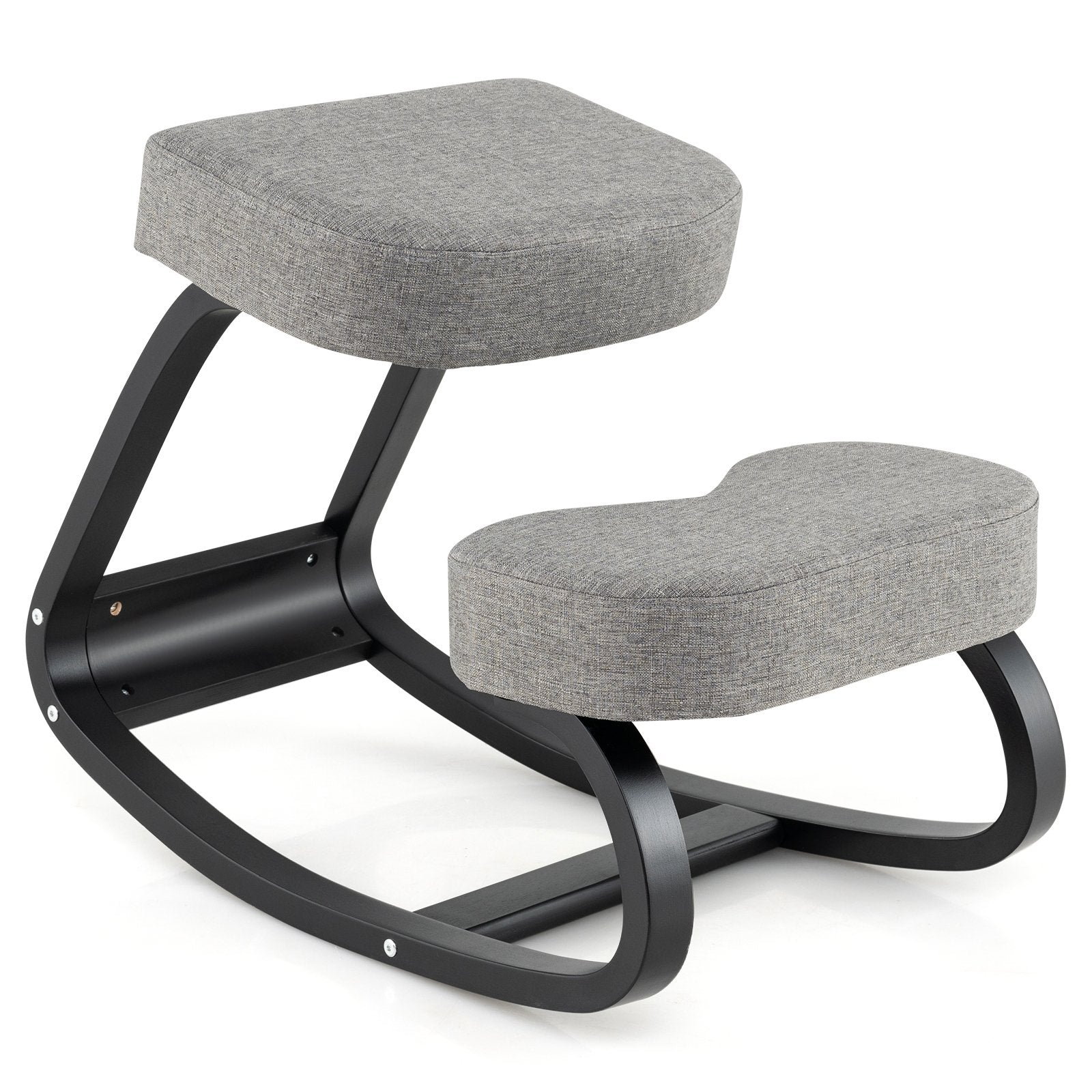 Wooden Ergonomic Rocking Kneeling Chair with Padded Cushion-Grey