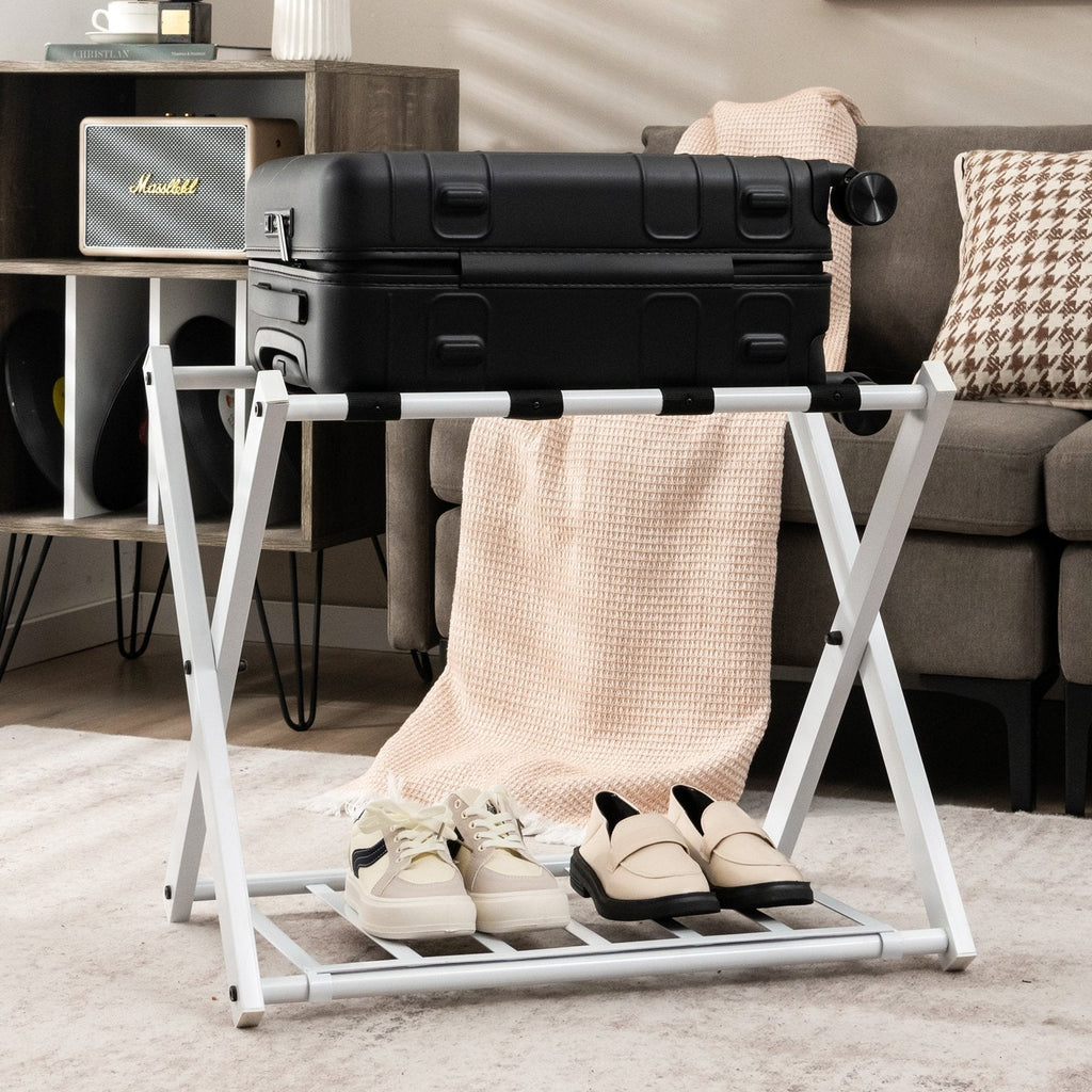 Set of 2 Folding Metal Luggage Rack Suitcase-Black
