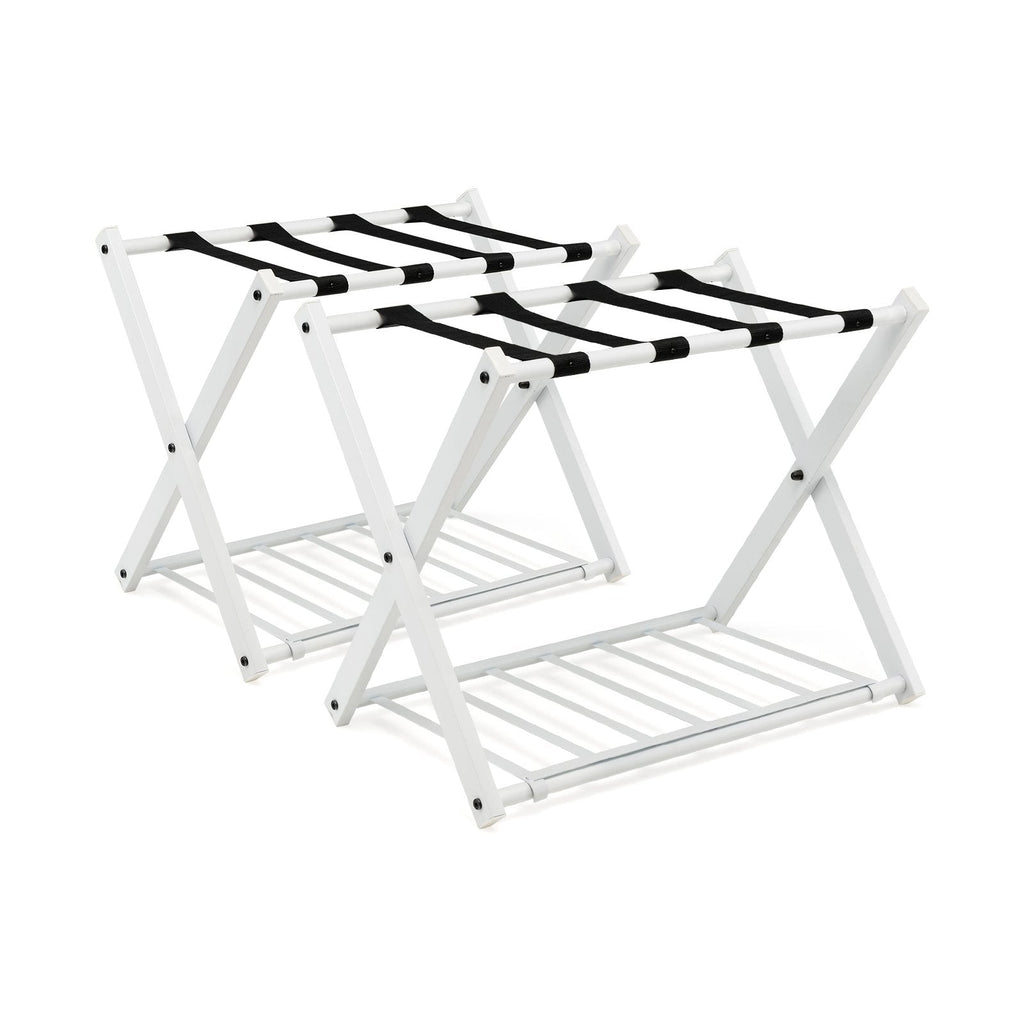Set of 2 Folding Metal Luggage Rack Suitcase-Black