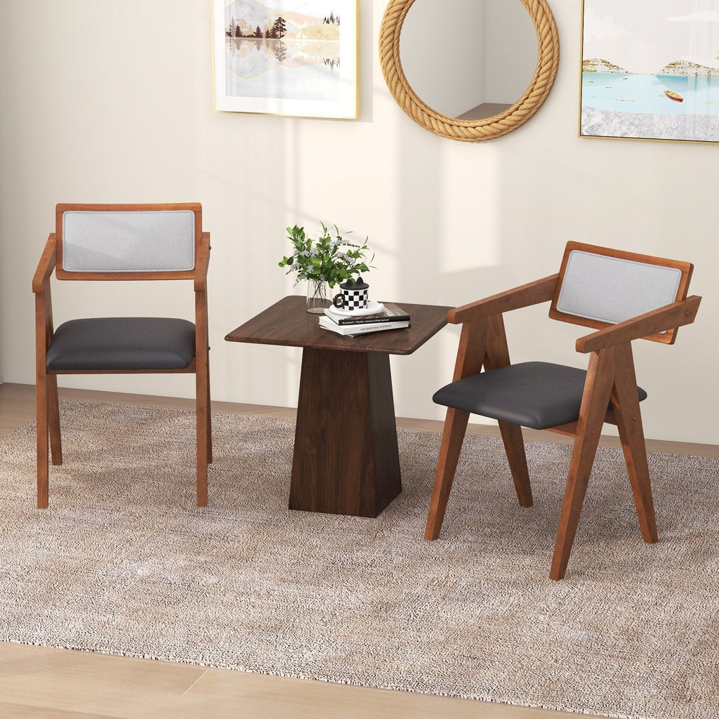 Mid Century Wooden Accent Chairs with Leathaire Seat Cushions Set of 2-Beige