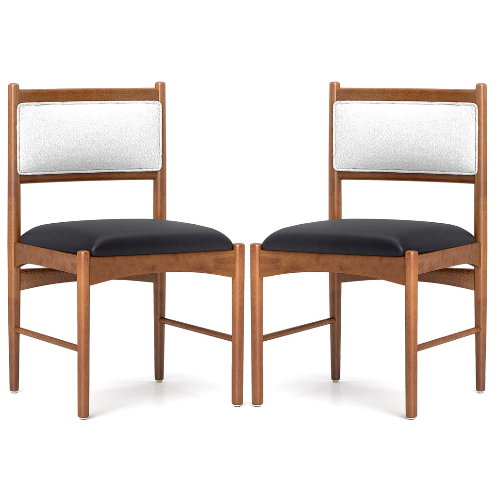 Wooden Dining Chair Set of 2 with Rubber Wood Frame and Faux Sherpa Backrest-Walnut