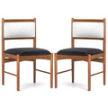 Wooden Dining Chair Set of 2 with Rubber Wood Frame and Faux Sherpa Backrest-Walnut