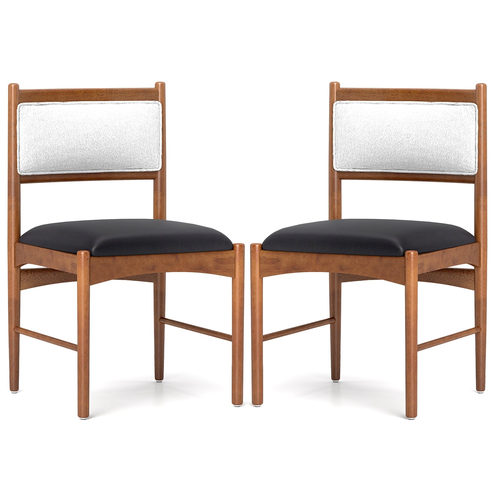 Wooden Dining Chair Set of 2 with Rubber Wood Frame and Faux Sherpa Backrest-Walnut