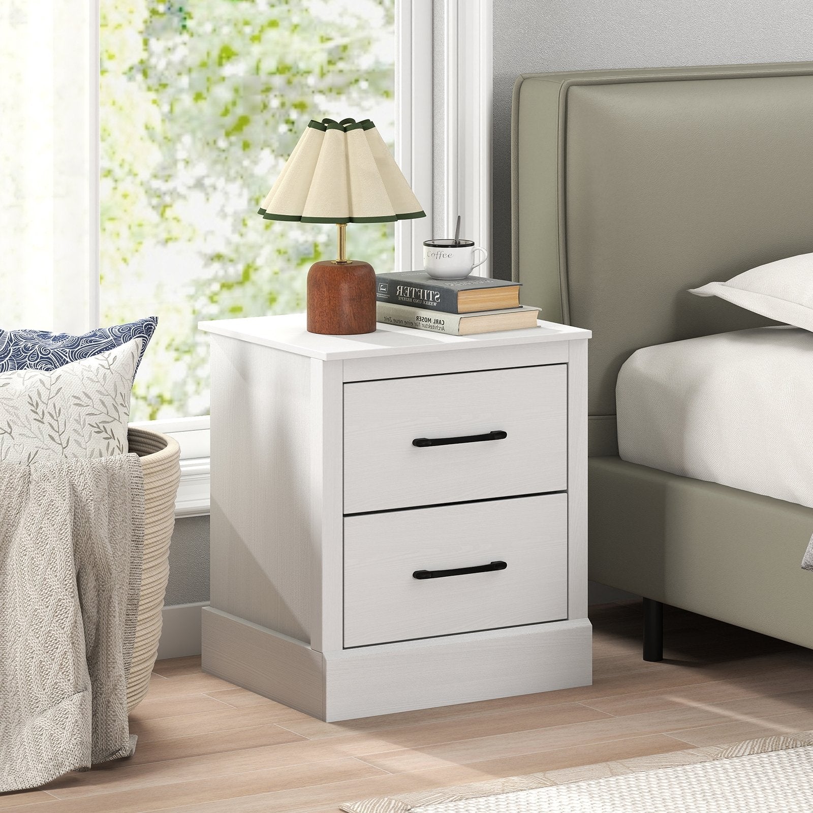 Wood Compact Floor Nightstand with Storage Drawers-Dark Gray