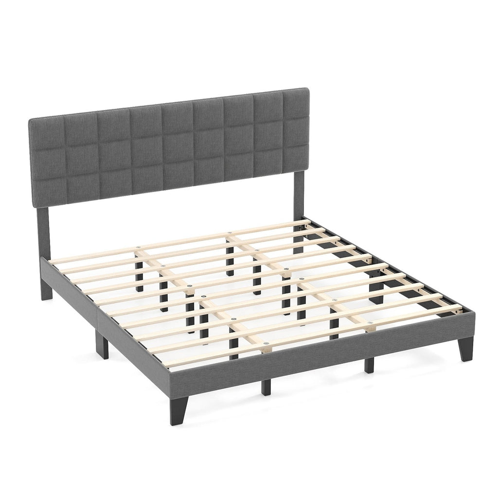 Full Size Modern Linen Bed Frame with Adjustable Headboard-Gray