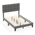 Full Size Modern Linen Bed Frame with Adjustable Headboard-Gray