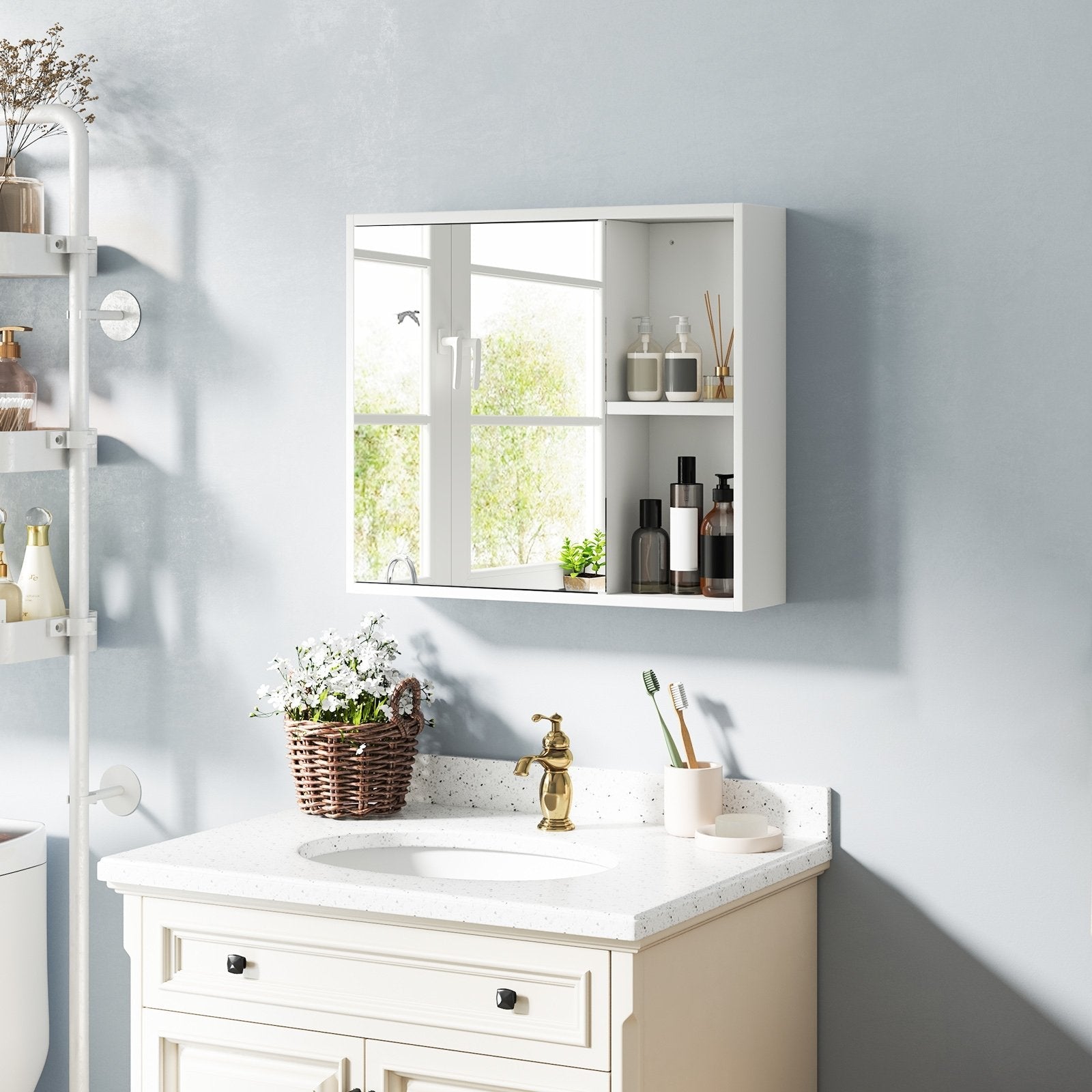 Bathroom Medicine Cabinet with Single Mirror Door-Black
