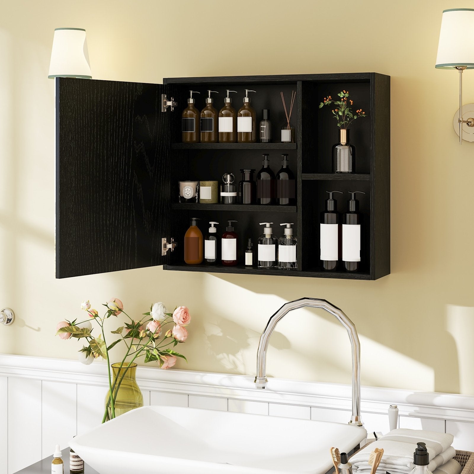 Bathroom Medicine Cabinet with Single Mirror Door-Black