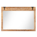39 x 27.5 Inch Farmhouse Rustic Barn Door Wall Mirror with Wood Frame-Natural