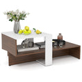 2-Tier Geometric Coffee Table with Storage Shelves for Living Room and Reception Room-White and Brown