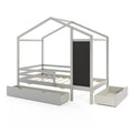 Kids Twin Size Bed with 2 Drawers Solid Wood Bed with Blackboard-Gray