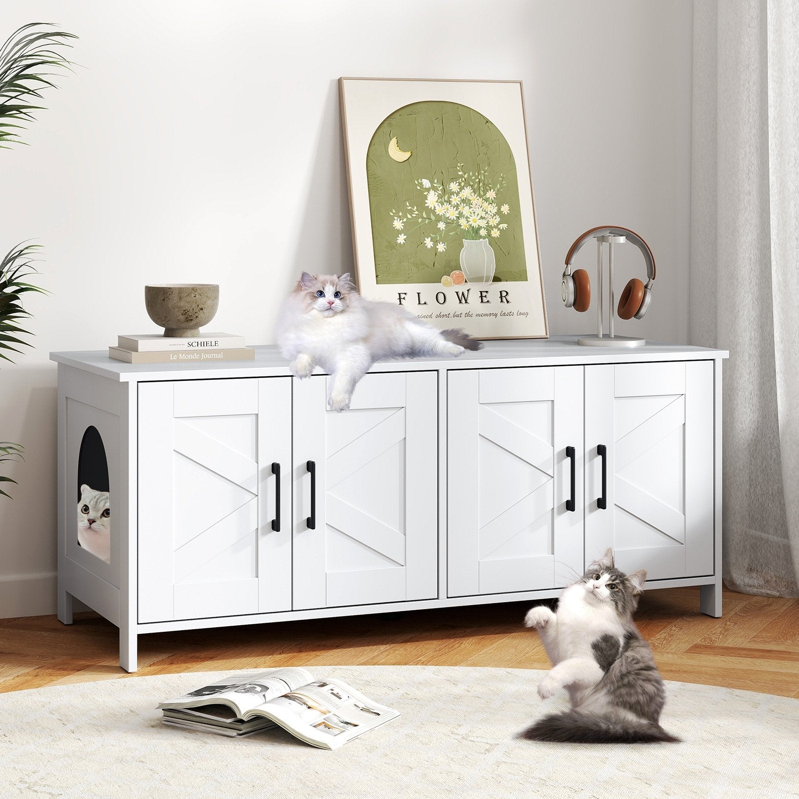 Cat Litter Box Enclosure for 2 Cats Modern Kitty Litter Box Furniture Hidden-Oak