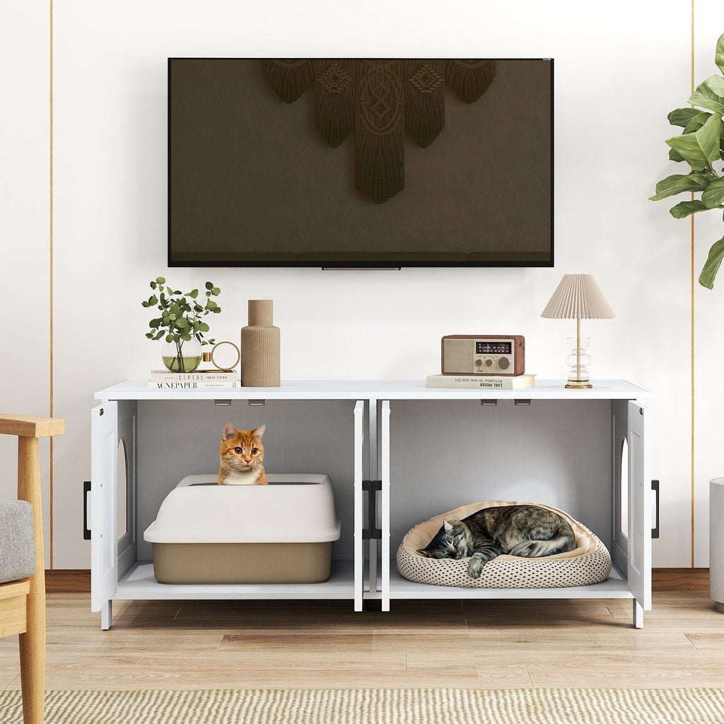 Cat Litter Box Enclosure for 2 Cats Modern Kitty Litter Box Furniture Hidden-Oak