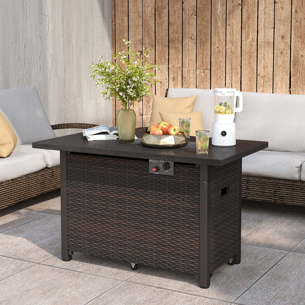 50000 BTU 2 Inch ropane Gas Fire Pit Table with Wind Guard and Glass Rocks-Black