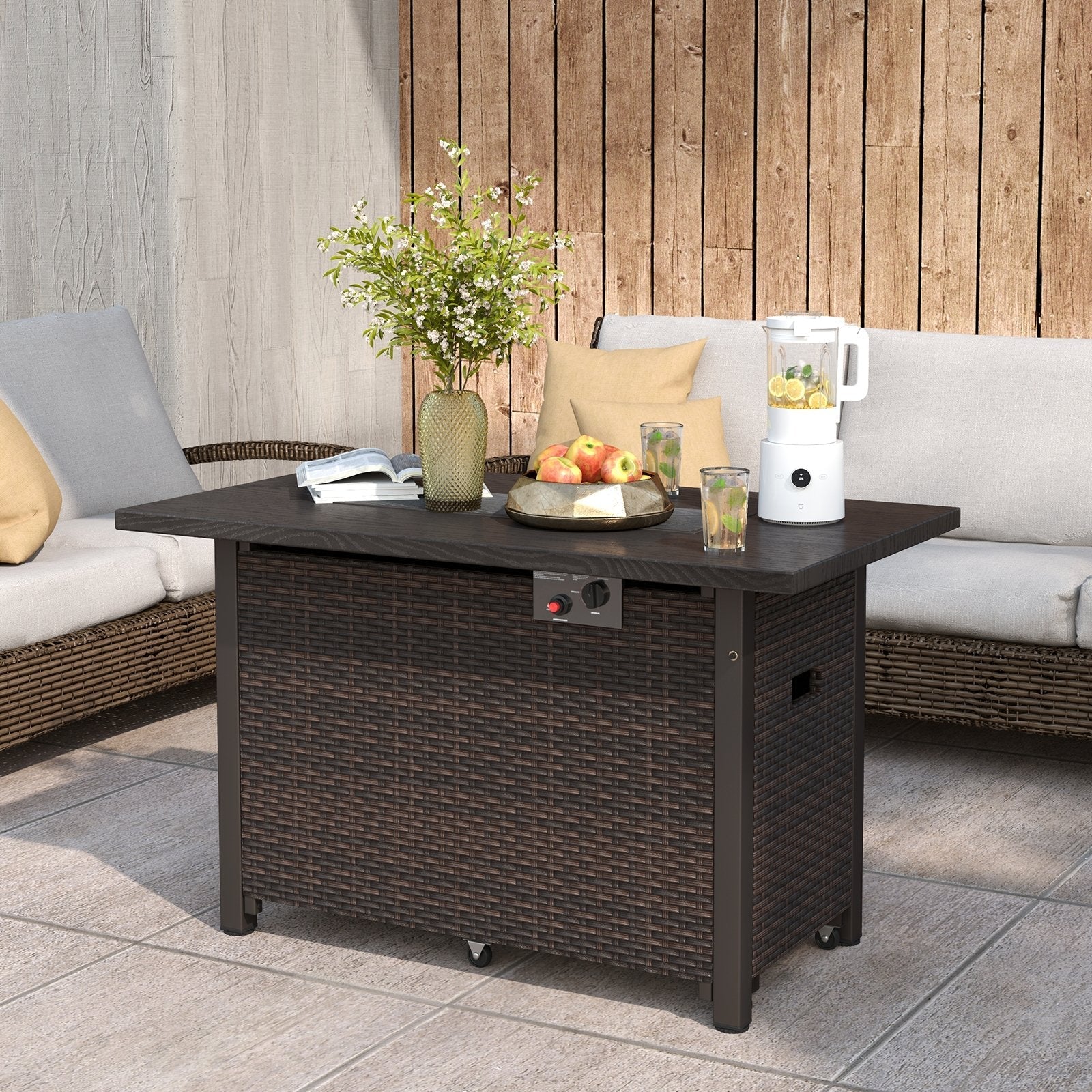50000 BTU 2 Inch ropane Gas Fire Pit Table with Wind Guard and Glass Rocks-Black