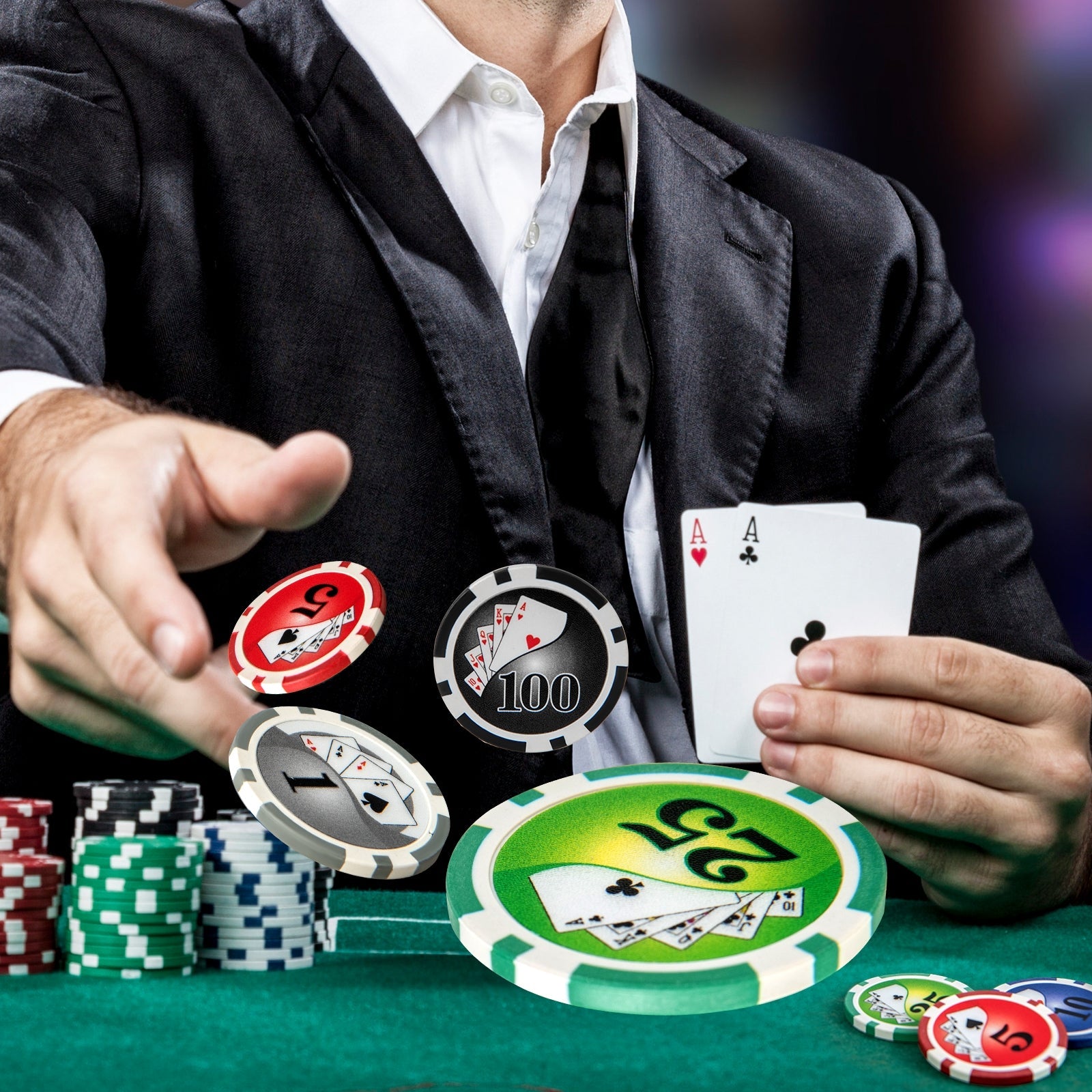 Texas Holdem Poker Chip Set with 300 Pieces Chips-Black