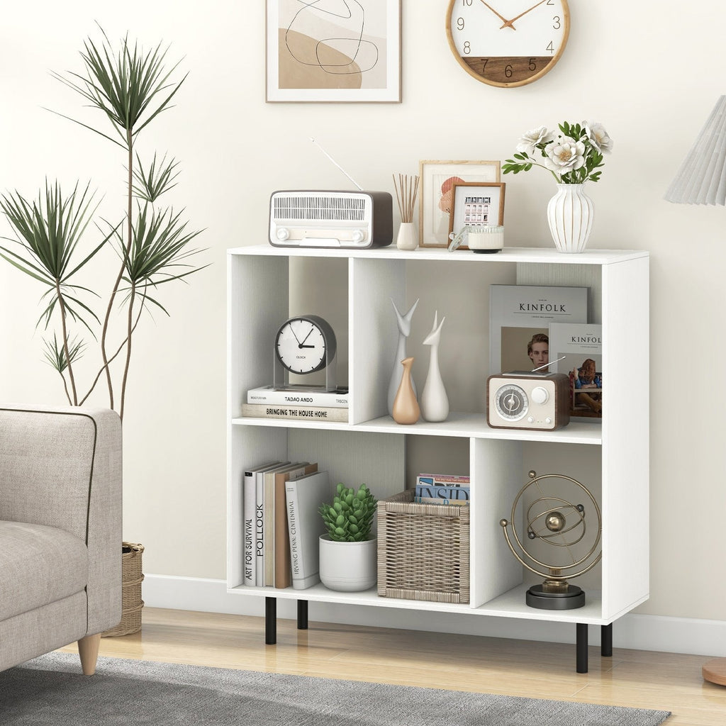 Open Shelf Bookcase with 4 Compartments-Black